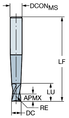 100mm Overall Length 12mm Shank Diameter TiAlN Monolayer Finish 12mm Cutting Diameter Roughing Cut 30 Deg Helix 4 Flutes Sandvik Coromant R216.24 Carbide Corner Radius End Mill Metric 2mm Corner Radius 